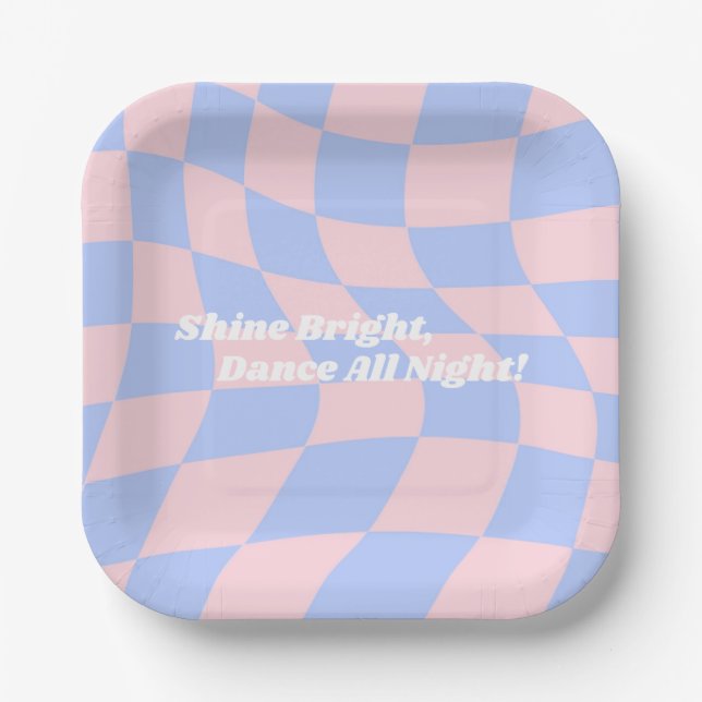 Neon Groovy Disco Birthday Paper Plate (Front)