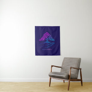 Neon Growth Bonsai   Personalized Vaporwave Aesthe Tapestry