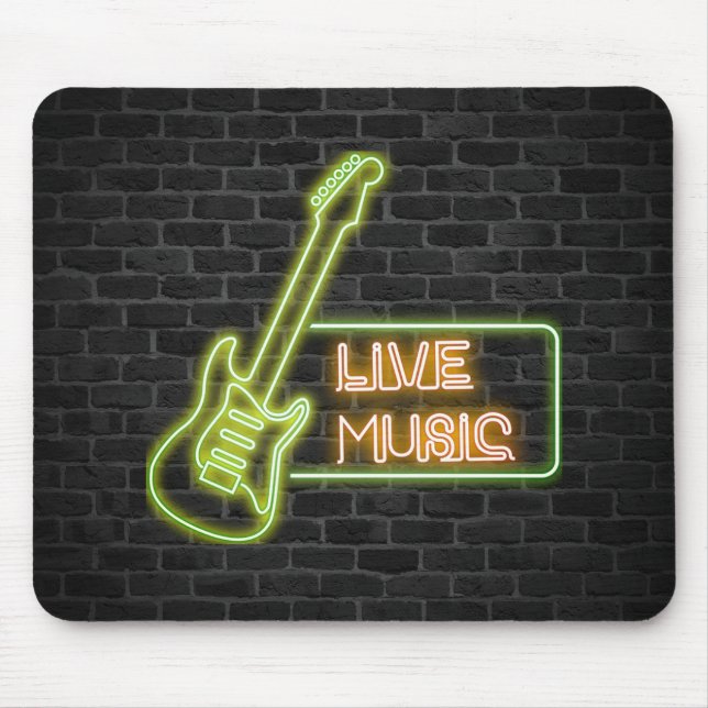 Neon guitar sign on brick mouse pad (Front)