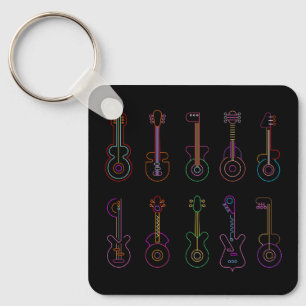 Neon Guitars with black background Keychain