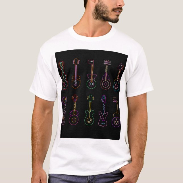 Neon Guitars with black background T-Shirt (Front)
