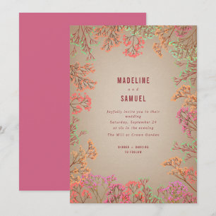 Neon Gypsophila Botanical Hot Pink Wedding Invitat Invitation