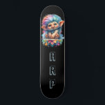 *~* Neon Hair Rainbow Troll AP89 Initial  Skateboard<br><div class="desc">(Search code AP89 for Troll items and AP88 for medieval theme items ) Easily Transfer to other Zazzle Products. BLACK background Skateboard. The bright and oh so happy NEON Rainbow colours just pop the TROLL images and LETTERS. Customize / Personalize your INITIALS / MONOGRAM. Whimsical Adorable Cute funny Long Hair...</div>