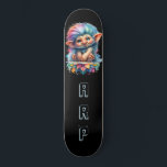 *~* Neon Hair Rainbow Troll AP89 Initial  Skateboard<br><div class="desc">(Search code AP89 for Troll items and AP88 for medieval theme items ) Easily Transfer to other Zazzle Products. BLACK background Skateboard. The bright and oh so happy NEON Rainbow colours just pop the TROLL images and LETTERS. Customize / Personalize your INITIALS / MONOGRAM. Whimsical Adorable Cute funny Long Hair...</div>