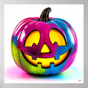 Neon Halftone Pumpkin Poster