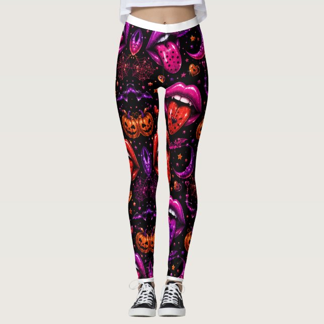 Neon Halloween Lips Leggings (Front)