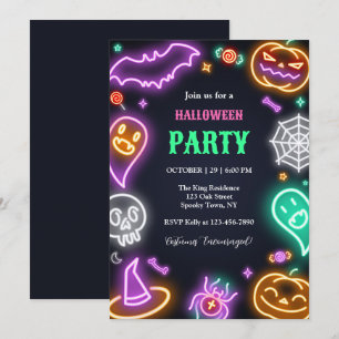 Neon Halloween Party Invitation