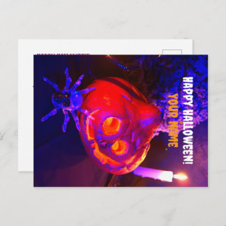 Neon Halloween pumpkins Announcement Postcard