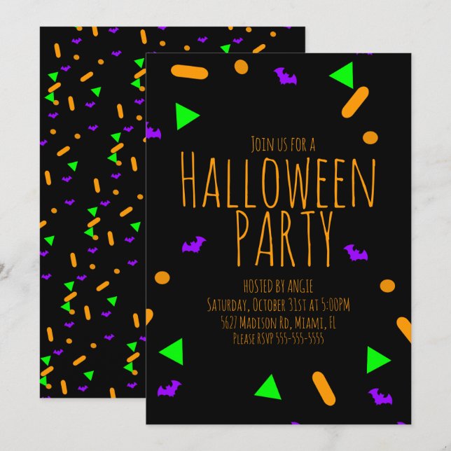 Neon Halloween Sprinkles Birthday Party Event Invitation (Front/Back)