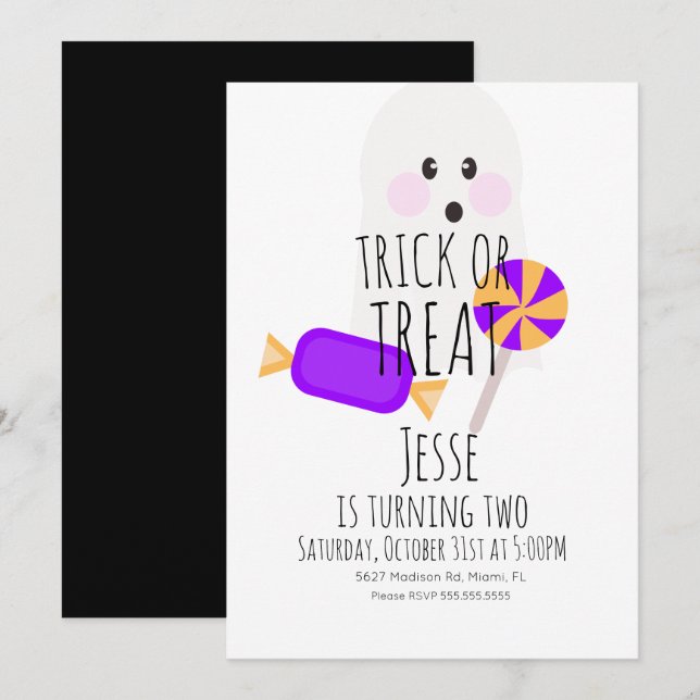 Neon Halloween Trick or Treat Ghost Birthday  Invitation (Front/Back)