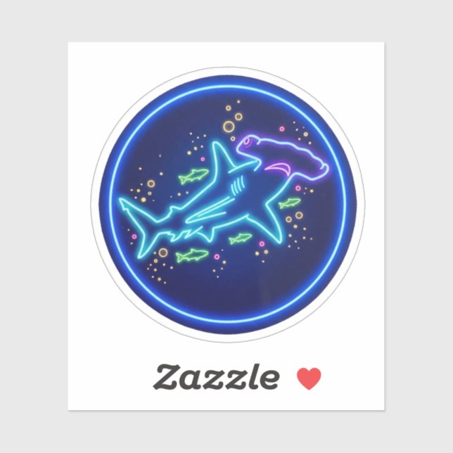 Neon Hammerhead Shark Deep Ocean Glow Art (Sheet)