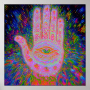 Neon Hamsa Hand Third Eye Poster