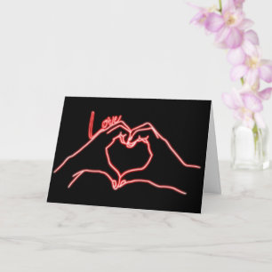 Neon Hand Heart Line Art Drawing Valentine's Day Card