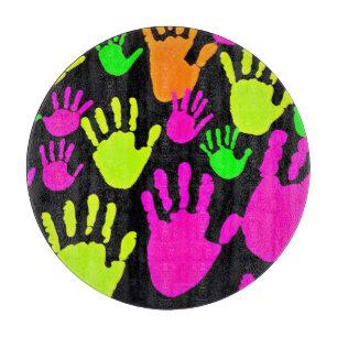 Neon Handprint Graffiti Pattern Cutting Board