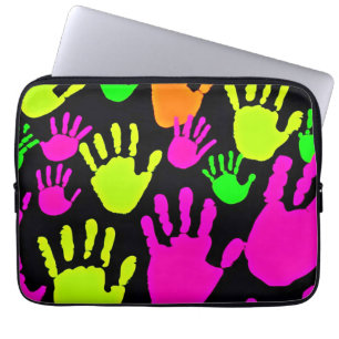 Neon Handprint Graffiti Pattern Laptop Sleeve
