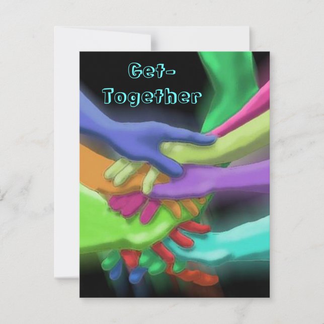 NEON HANDS STACKED GET-TOGETHER PARTY INVITATION (Front)