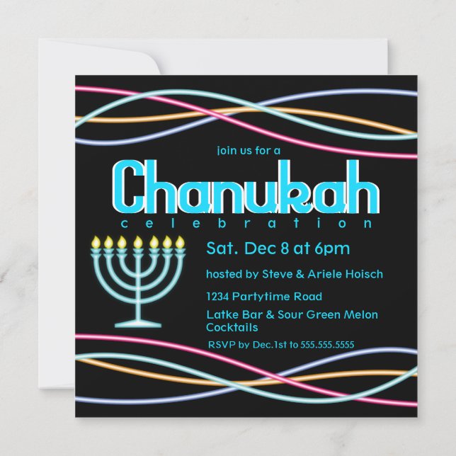Neon Hanukkah Party Invitation (Back)