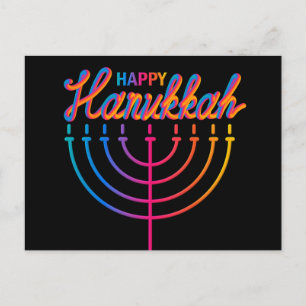 Neon Happy Hanukkah Menorah Postcard