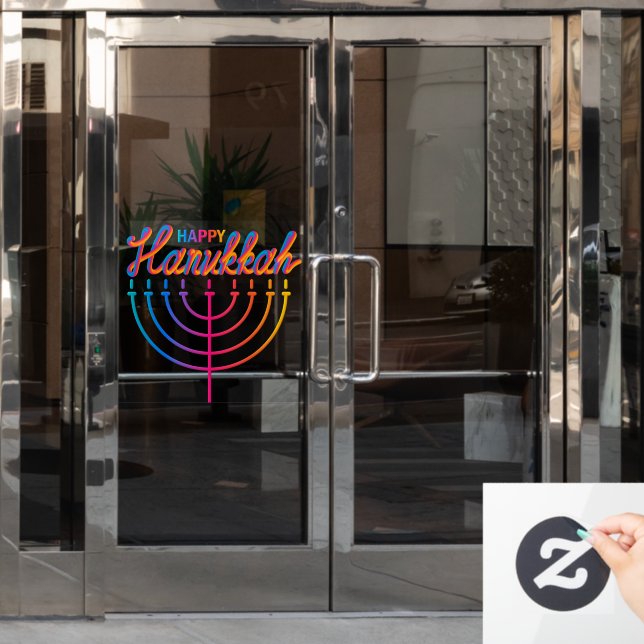 Neon Happy Hanukkah Menorah Window Cling (Office Door)
