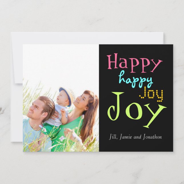 Neon Happy Joy Typography Carte photo de Noël (Devant)
