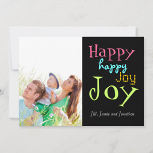 Neon Happy Joy Typography Christmas Photo Card