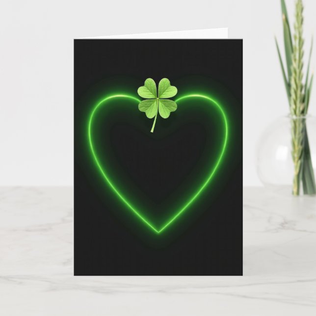 Neon Heart Clover Luck Card (Front)