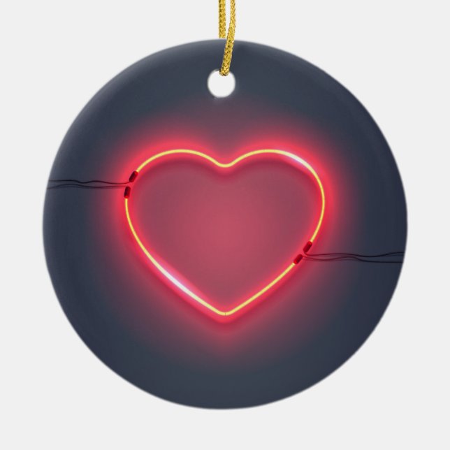 Neon Heart Sign Ceramic Ornament (Front)