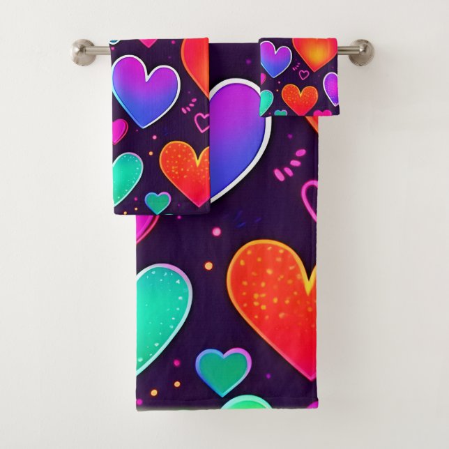 Neon Heart Symphony Bath Towel Set (Insitu)