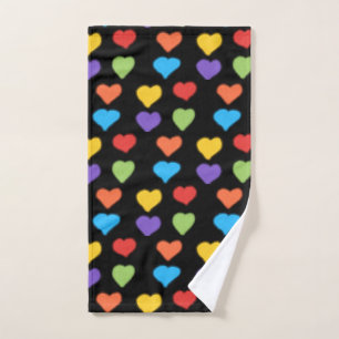 Neon Hearts Hand Towel (Rainbow & Black)