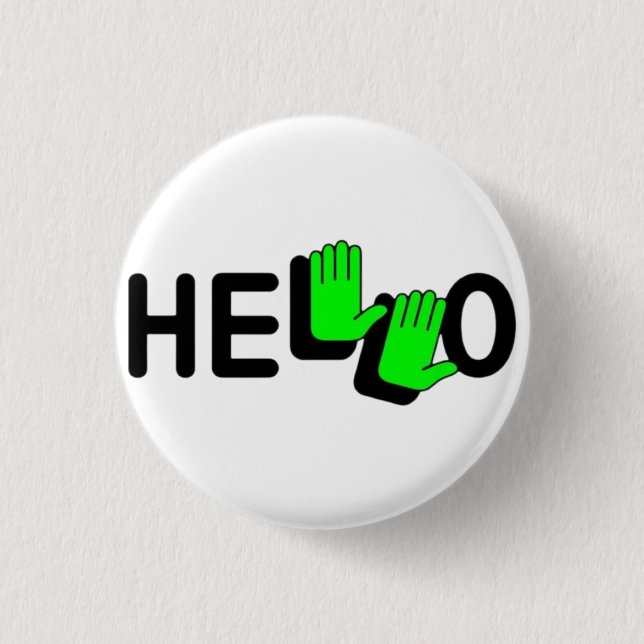 Neon Hello Hands 1 Inch Round Button (Front)