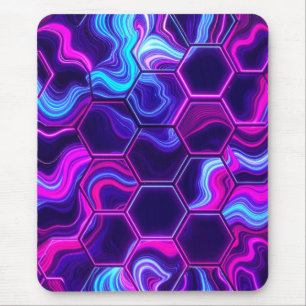 Neon Hexagon Pink Purple Marble Abstract Pattern Mouse Pad