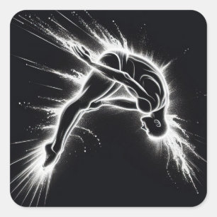 Neon High Diver On Black Square Sticker