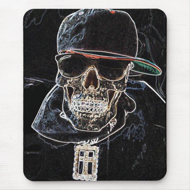Neon Hip Hop Skull Mousepad (Front)