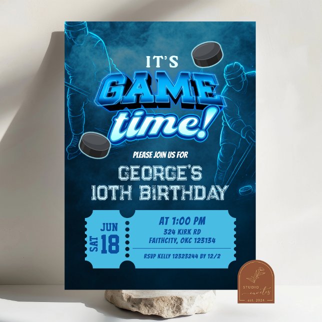 Neon Hockey hiver Invitation d'anniversaire (Créateur téléchargé)