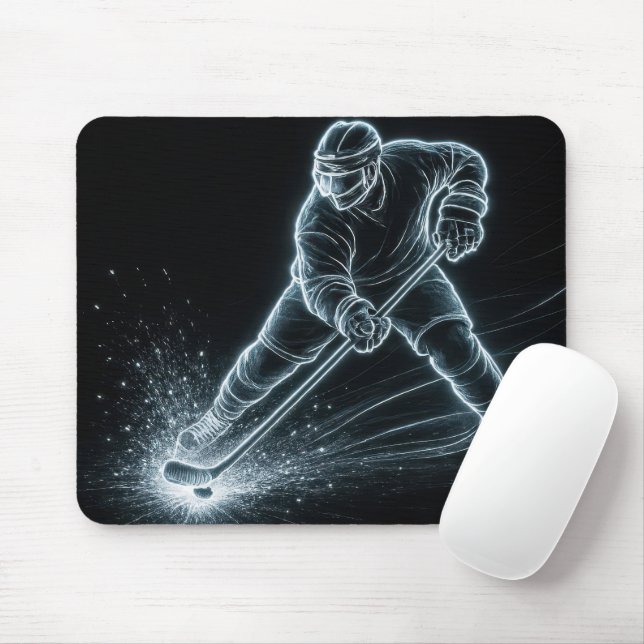 Neon Hockey Player On Ice Mouse Pad (With Mouse)