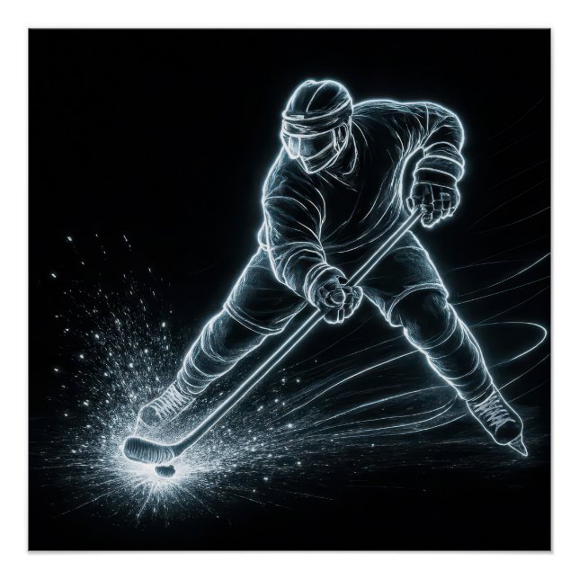 Neon Hockey Player On Ice Poster (Front)