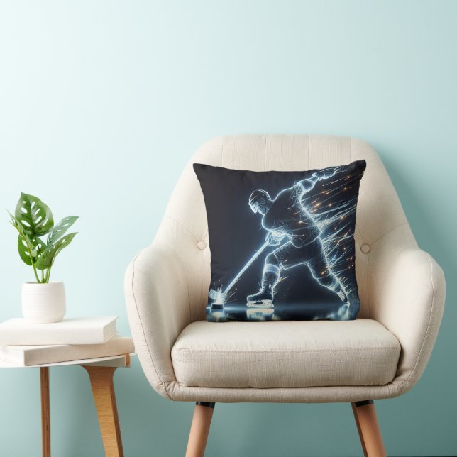 Neon Hockey Player On Ice Throw Pillow (Chair)