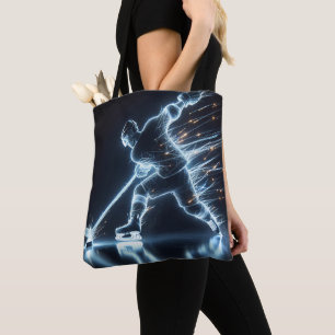 Neon Hockey Player On Ice Tote Bag