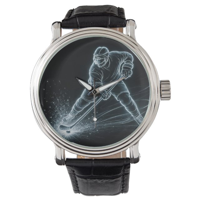 Neon Hockey Player On Ice Watch (Front)