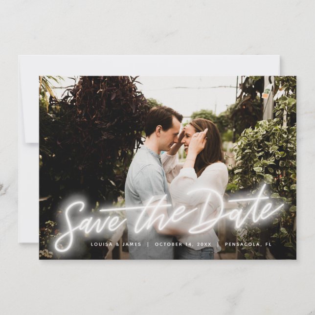 Neon Horizontal Photo Save the Date Invitation (Front)