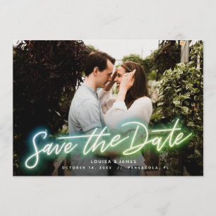 Neon Horizontal Photo Save the Date Invitation