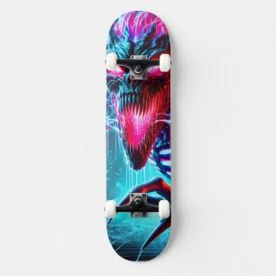 Neon Horror Monster Glowing Eyes Cyberpunk Dark Fa Skateboard