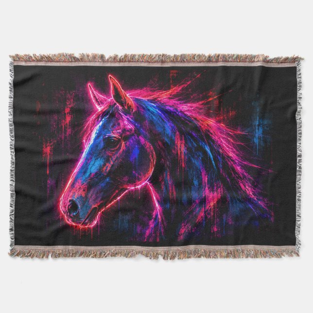 Neon Horse Throw Blanket (Front)