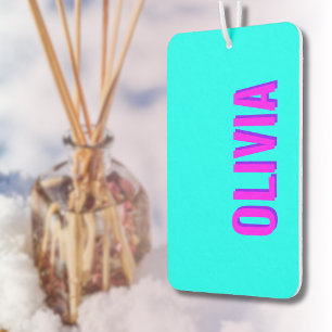Neon Hot Pink 3D Modern Name Trendy Cool Blue Air Freshener