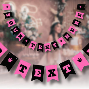Neon Hot Pink and Black Colour   Customize  Bunting Flags