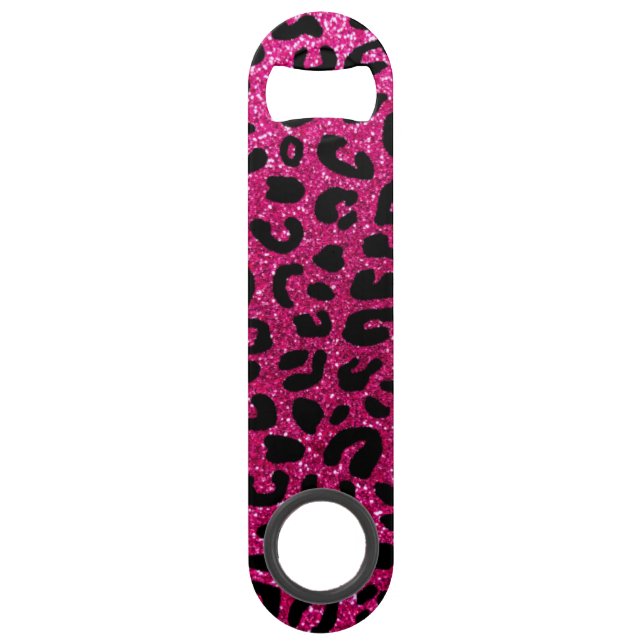 Neon hot pink cheetah print speed bottle opener (Front)