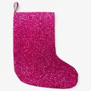 Neon hot pink glitter small christmas stocking