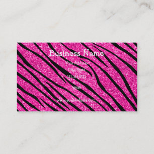 Neon hot pink glitter zebra stripes business card