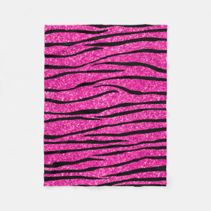 Neon hot pink glitter zebra stripes fleece blanket