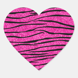 Neon hot pink glitter zebra stripes heart sticker
